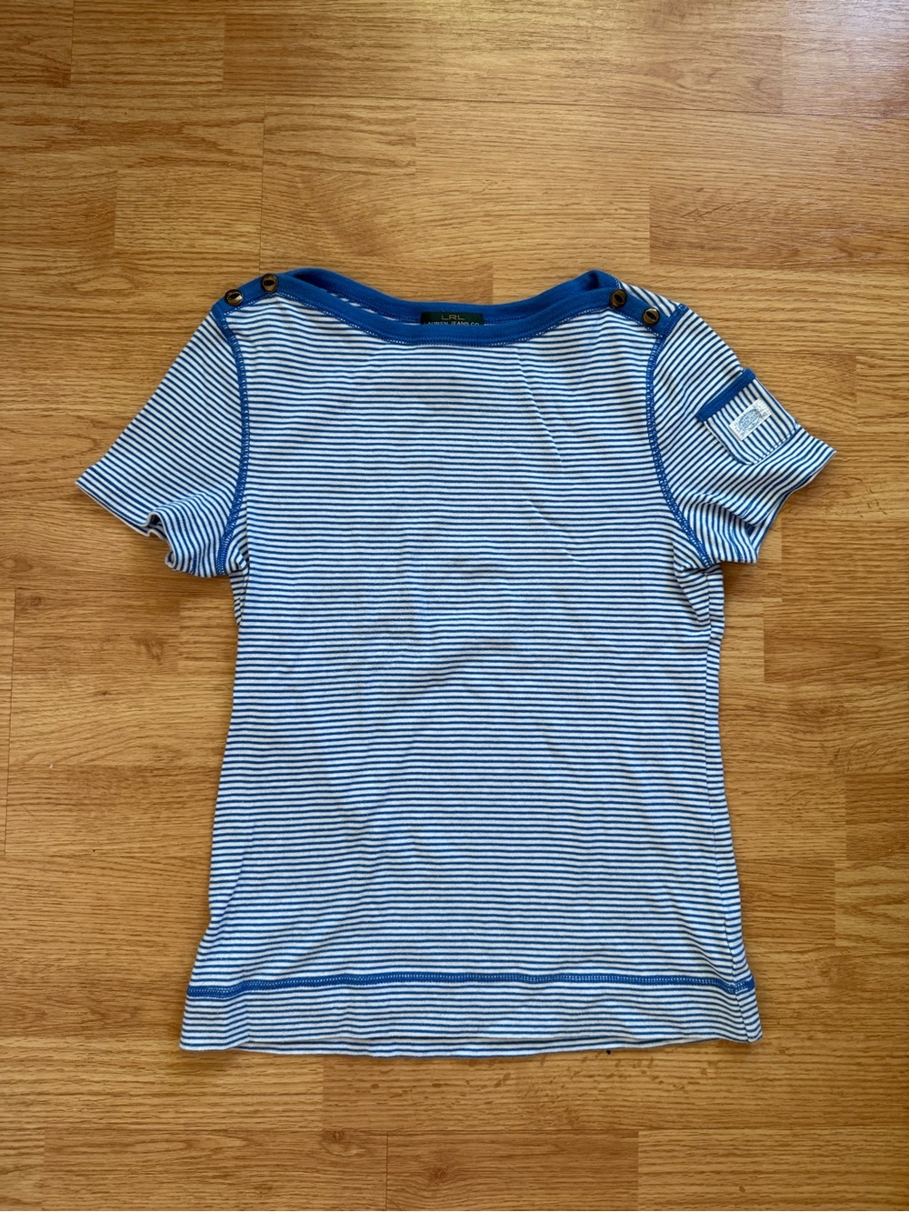 Vintage Lauren Jeans Co Ralph Lauren Striped Shoulder Button Top M
